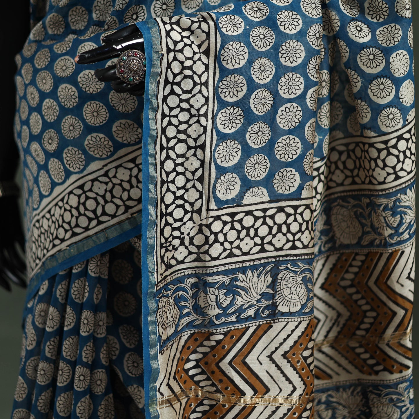 Bagru Hand Block Print Natural Dyed Chanderi Silk Saree 32