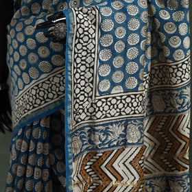Bagru Hand Block Print Natural Dyed Chanderi Silk Saree 32