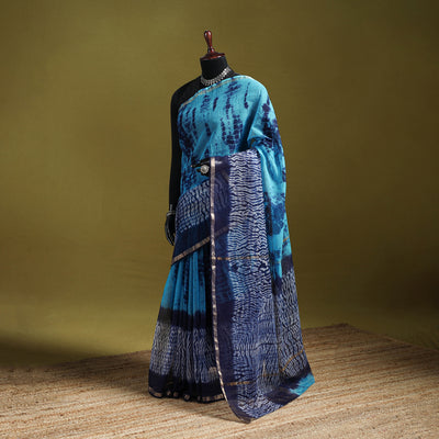Blue - Shibori Tie-Dye Kota Doria Cotton Saree 54