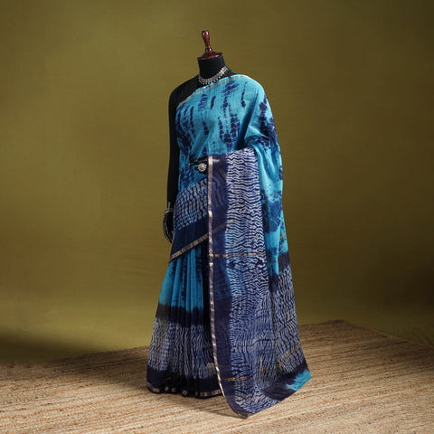 Blue - Shibori Tie-Dye Kota Doria Cotton Saree 54