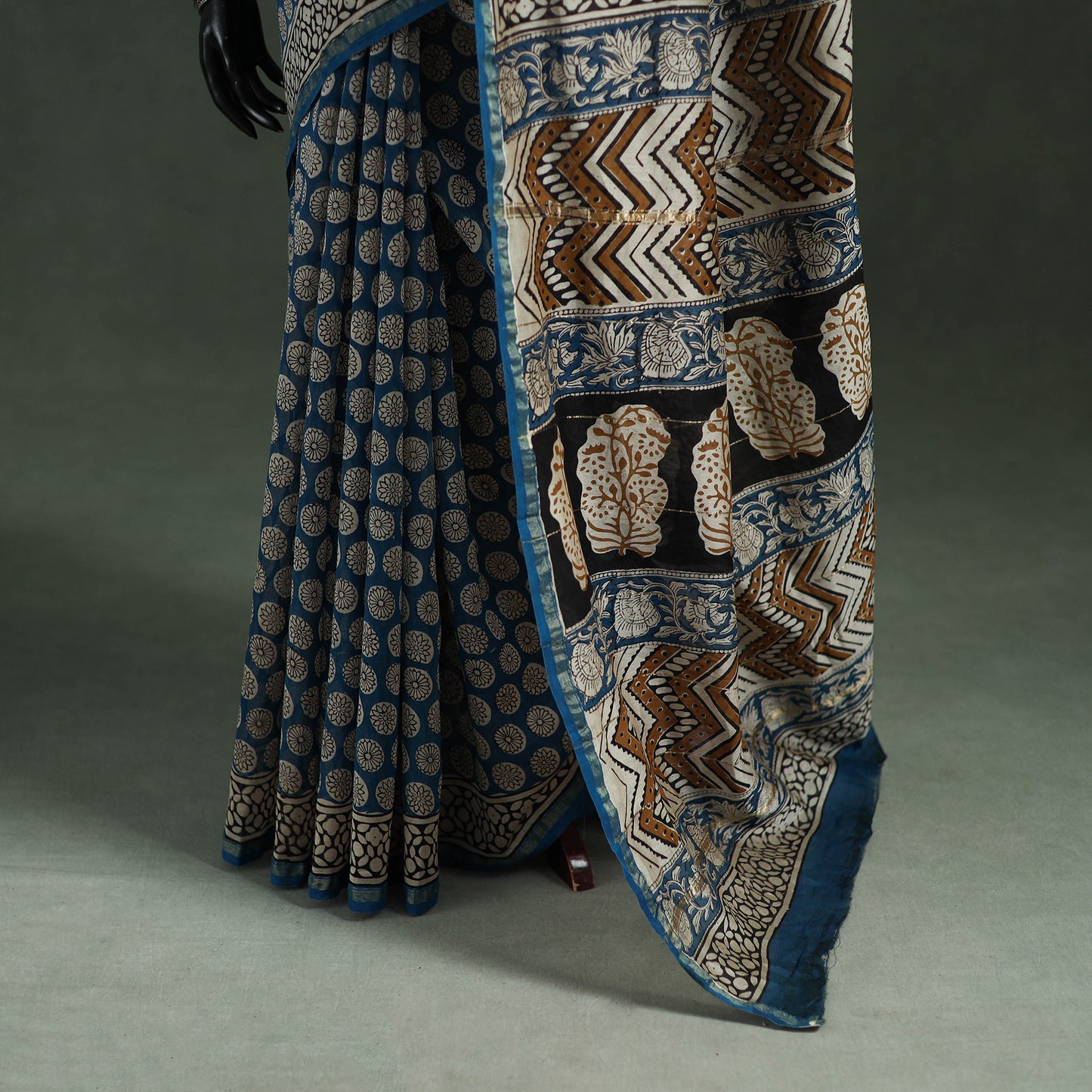 Bagru Hand Block Print Natural Dyed Chanderi Silk Saree 32