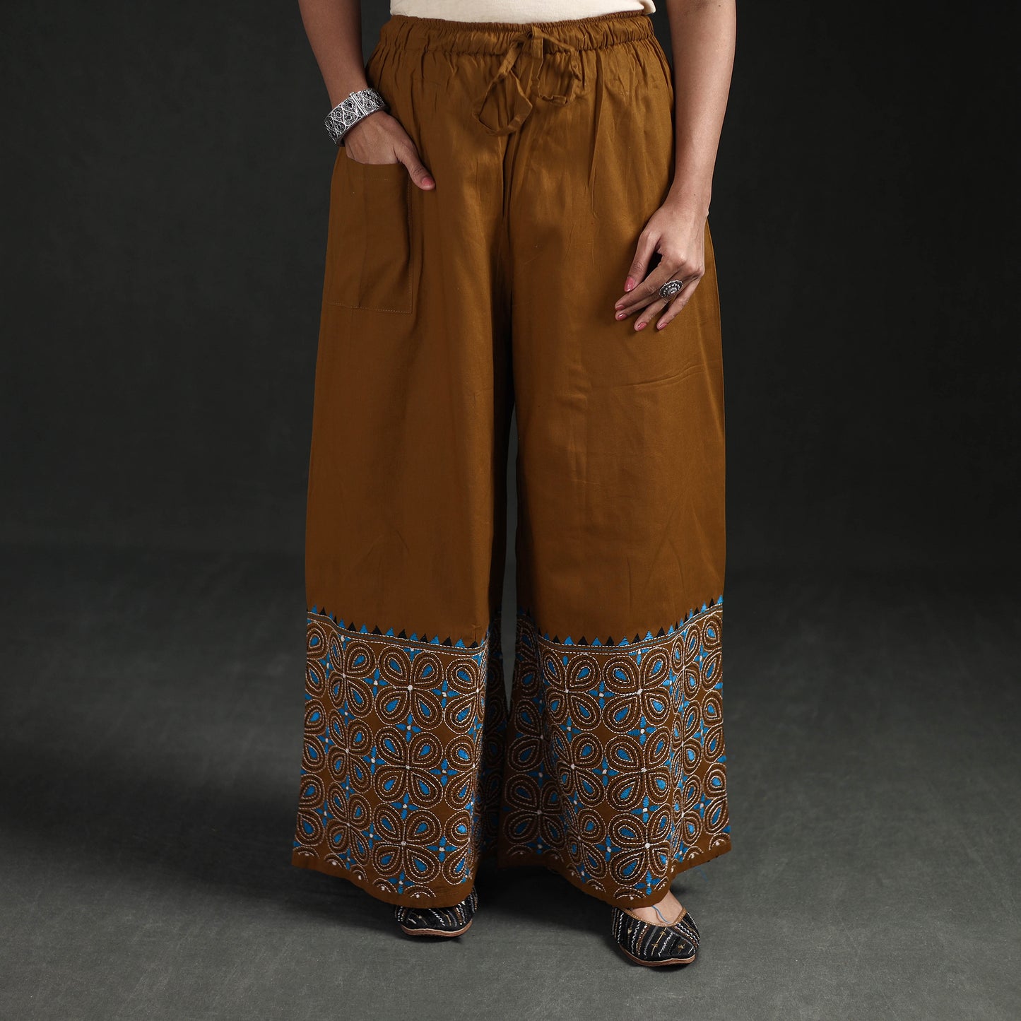 Bengal Kantha Hand Embroidered Cotton Palazzo 21
