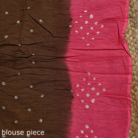 Brown - Kutch Tie-Dye Cotton Bandhani Saree with Blouse 11