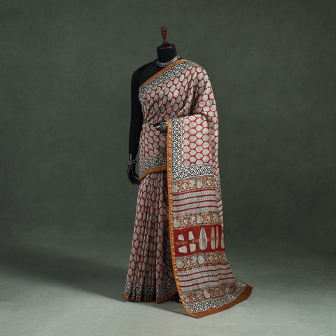 Bagru Hand Block Print Natural Dyed Chanderi Silk Saree 33
