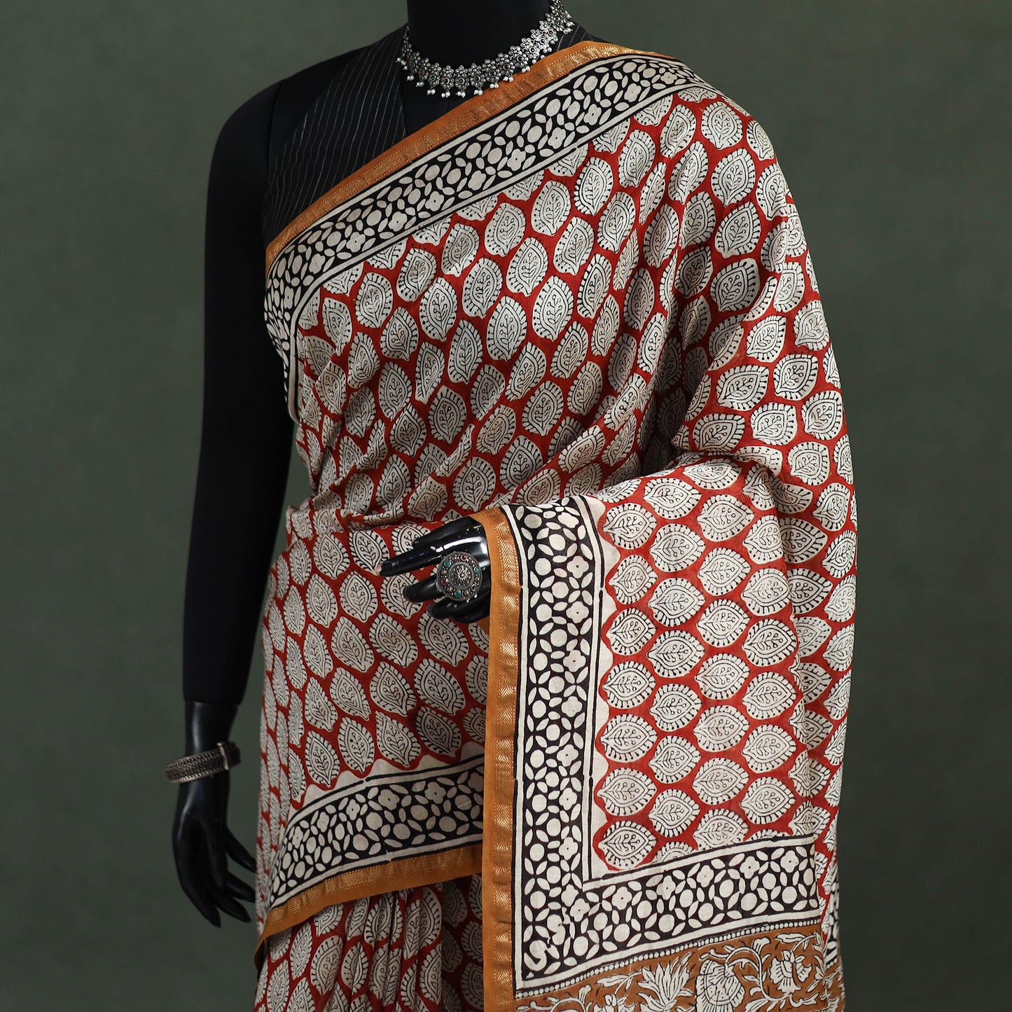 Bagru Hand Block Print Natural Dyed Chanderi Silk Saree 33