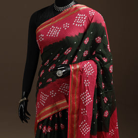 Green - Kutch Tie-Dye Cotton Bandhani Saree with Blouse 13
