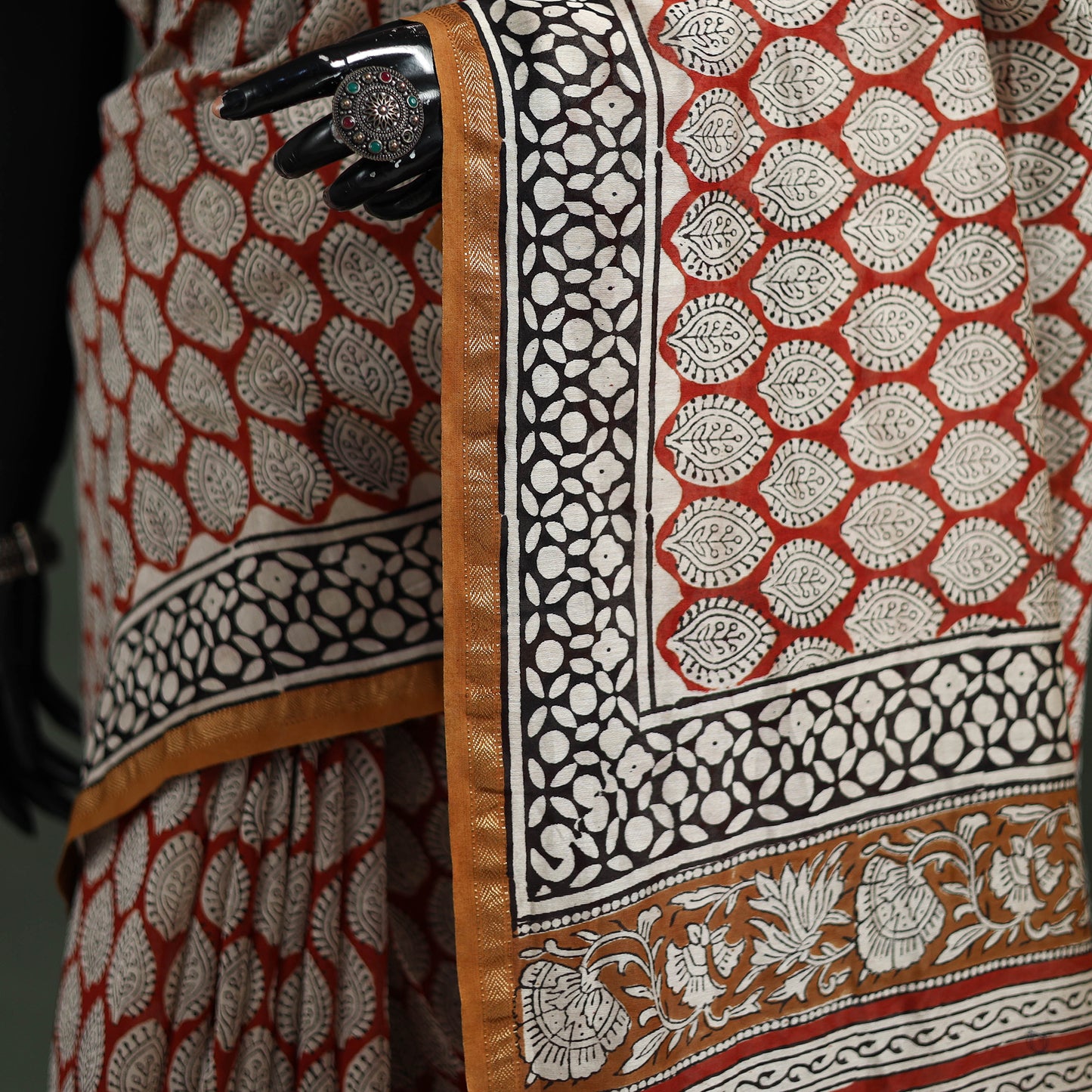 Bagru Hand Block Print Natural Dyed Chanderi Silk Saree 33