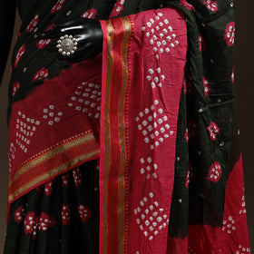 Green - Kutch Tie-Dye Cotton Bandhani Saree with Blouse 13
