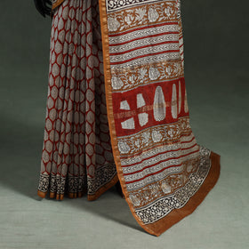 Bagru Hand Block Print Natural Dyed Chanderi Silk Saree 33