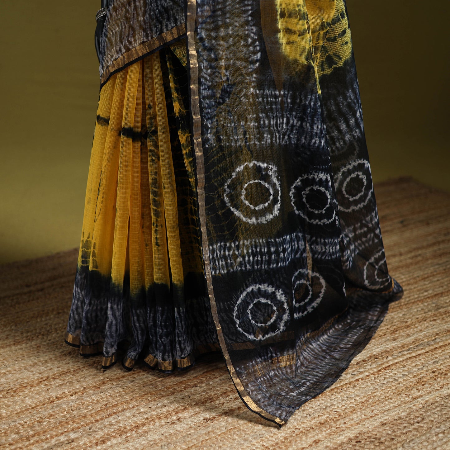 Yellow - Shibori Tie-Dye Kota Doria Cotton Saree 56