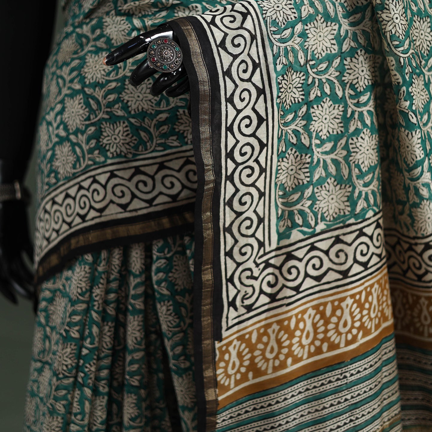 Bagru Hand Block Print Natural Dyed Chanderi Silk Saree 34