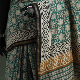 Bagru Hand Block Print Natural Dyed Chanderi Silk Saree 34