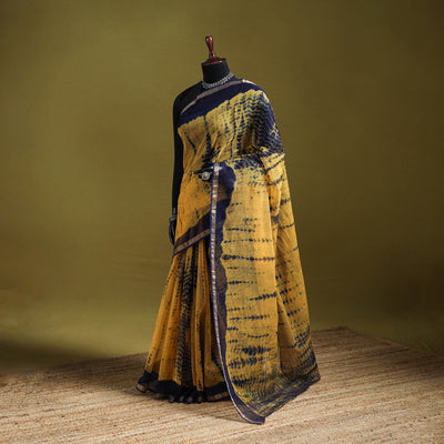 Yellow - Shibori Tie-Dye Kota Doria Cotton Saree 57