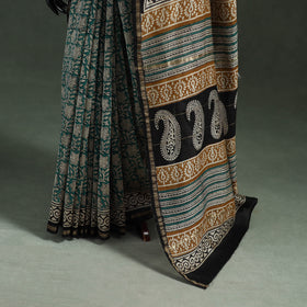 Bagru Hand Block Print Natural Dyed Chanderi Silk Saree 34