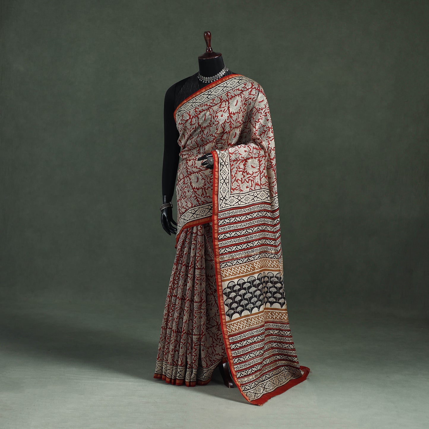 Bagru Hand Block Print Natural Dyed Chanderi Silk Saree 35