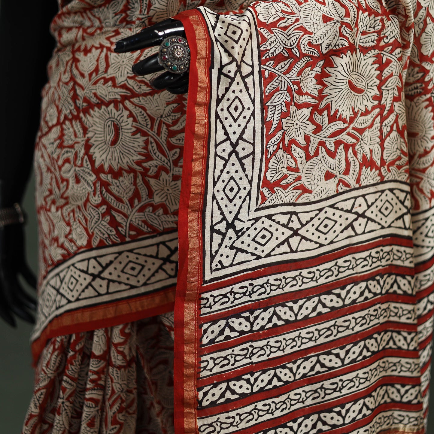 Bagru Hand Block Print Natural Dyed Chanderi Silk Saree 35