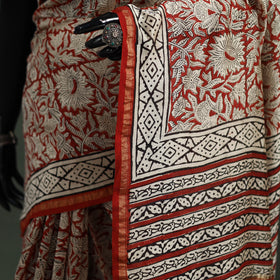 Bagru Hand Block Print Natural Dyed Chanderi Silk Saree 35