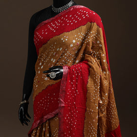 Brown - Kutch Tie-Dye Cotton Bandhani Saree with Blouse 14