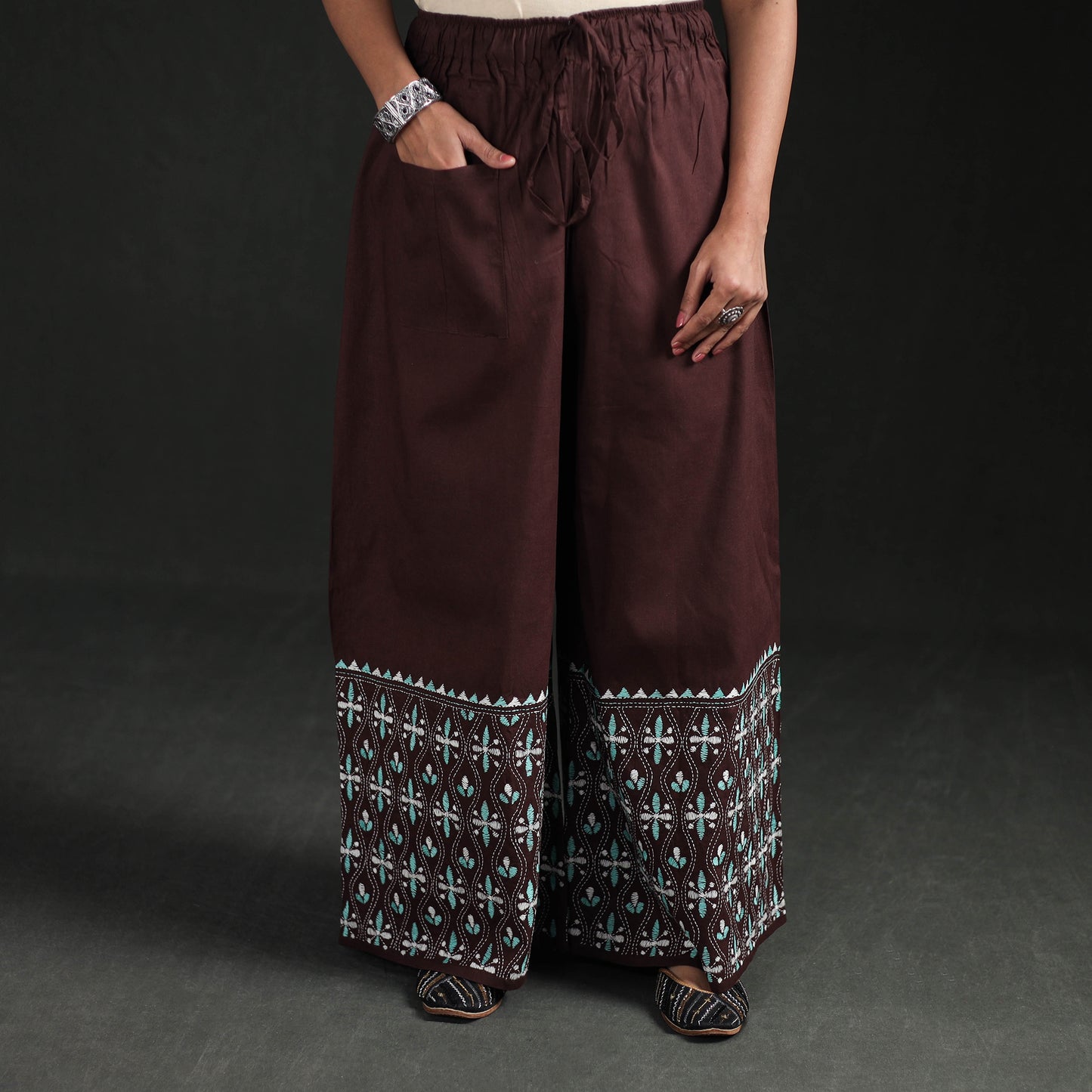 Bengal Kantha Hand Embroidered Cotton Palazzo 24