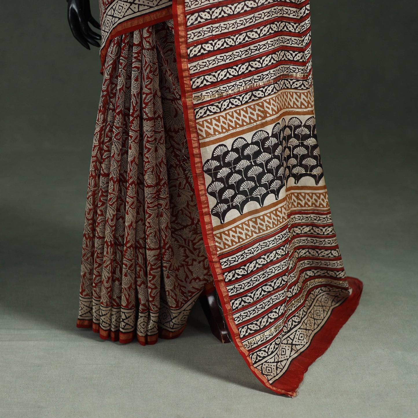 Bagru Hand Block Print Natural Dyed Chanderi Silk Saree 35