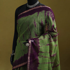 Green - Shibori Tie-Dye Kota Doria Cotton Saree 58