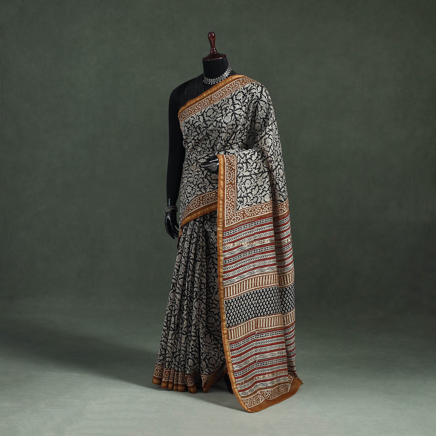 Bagru Hand Block Print Natural Dyed Chanderi Silk Saree 36