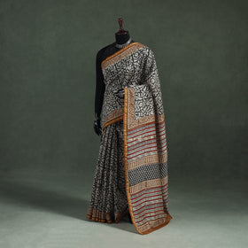 Bagru Hand Block Print Natural Dyed Chanderi Silk Saree 36