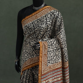 Bagru Hand Block Print Natural Dyed Chanderi Silk Saree 36