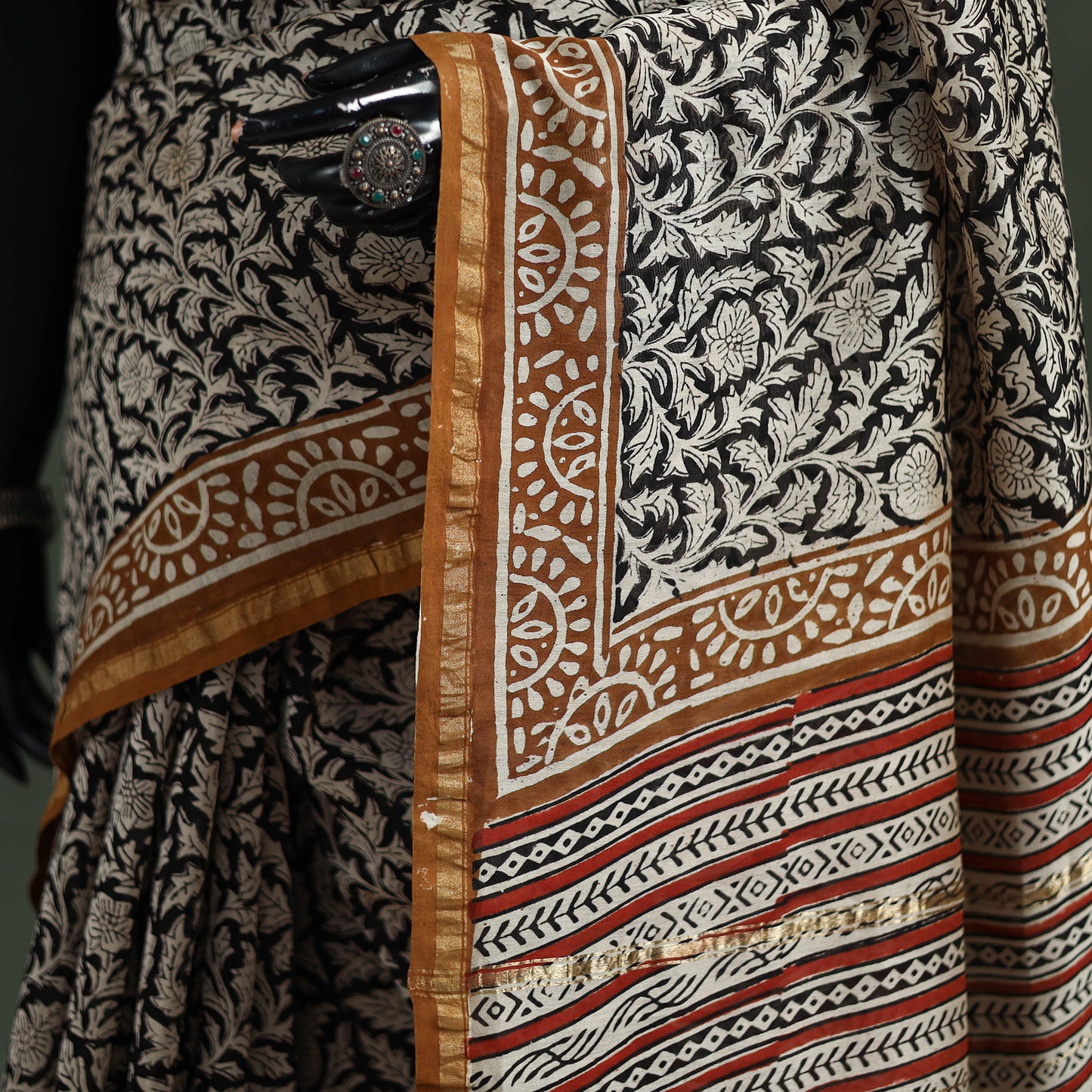 Bagru Hand Block Print Natural Dyed Chanderi Silk Saree 36