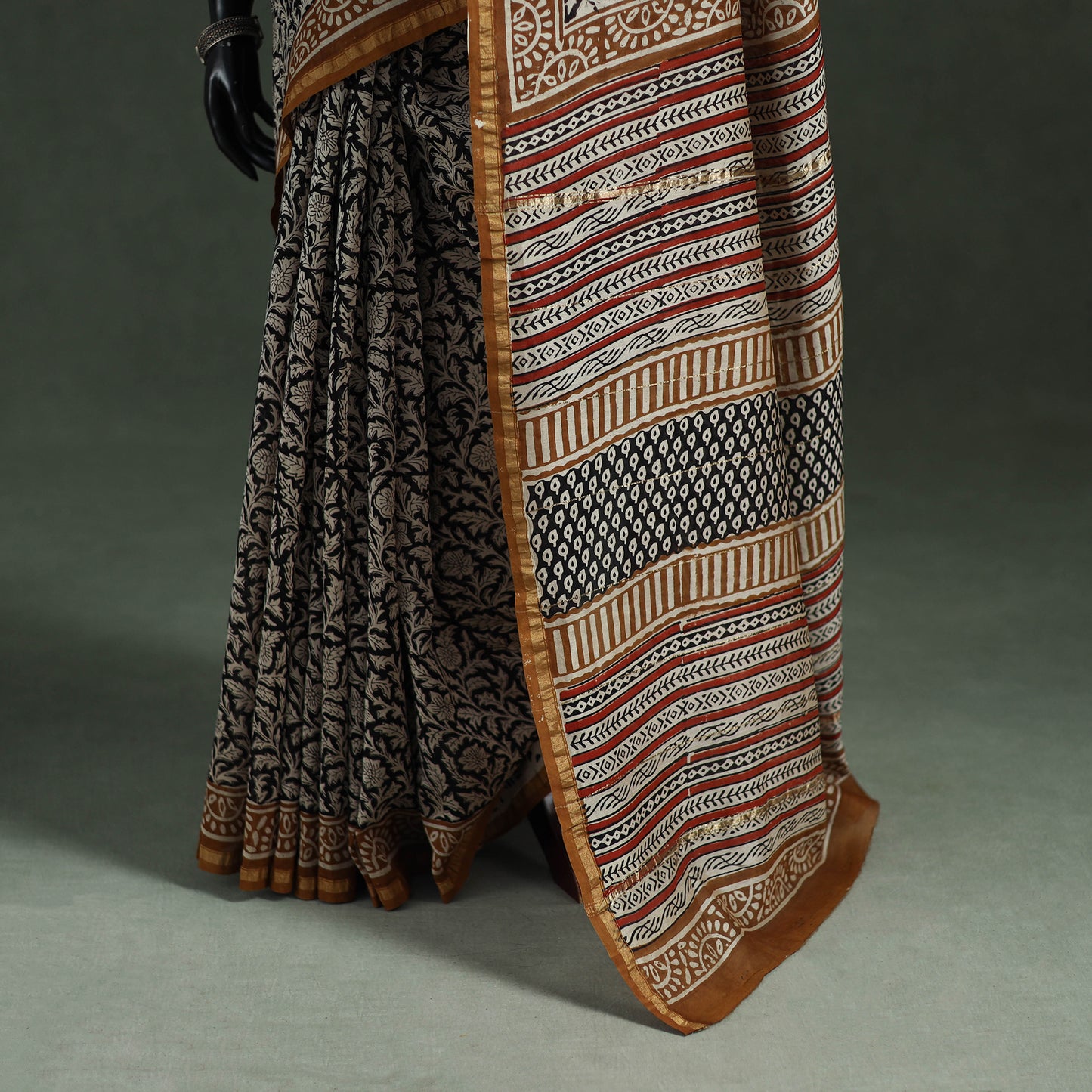 Bagru Hand Block Print Natural Dyed Chanderi Silk Saree 36
