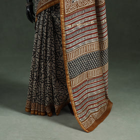 Bagru Hand Block Print Natural Dyed Chanderi Silk Saree 36