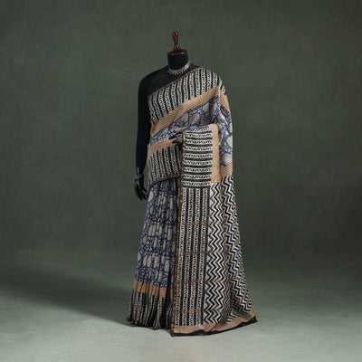 Bagru Hand Block Print Natural Dyed Chanderi Silk Saree 37
