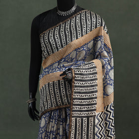 Bagru Hand Block Print Natural Dyed Chanderi Silk Saree 37