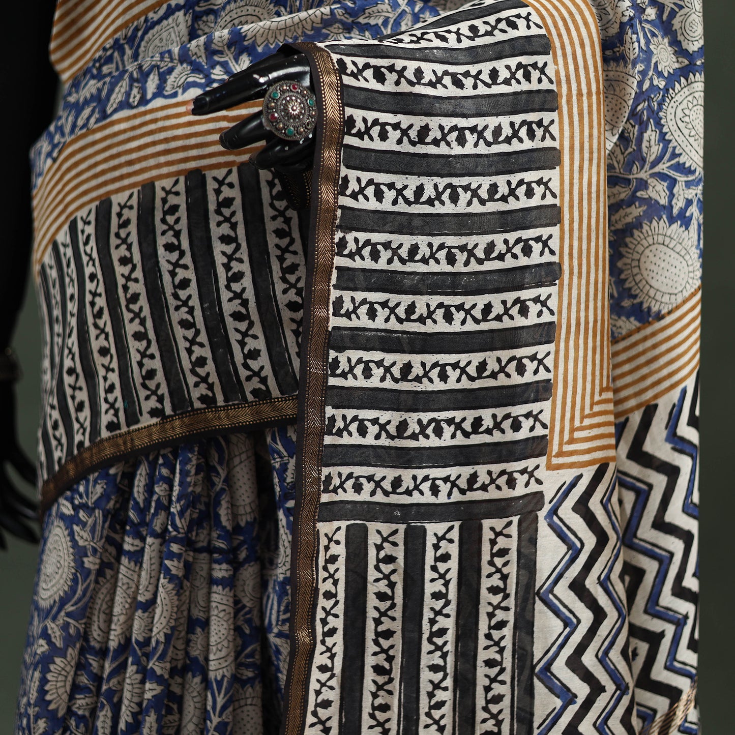 Bagru Hand Block Print Natural Dyed Chanderi Silk Saree 37