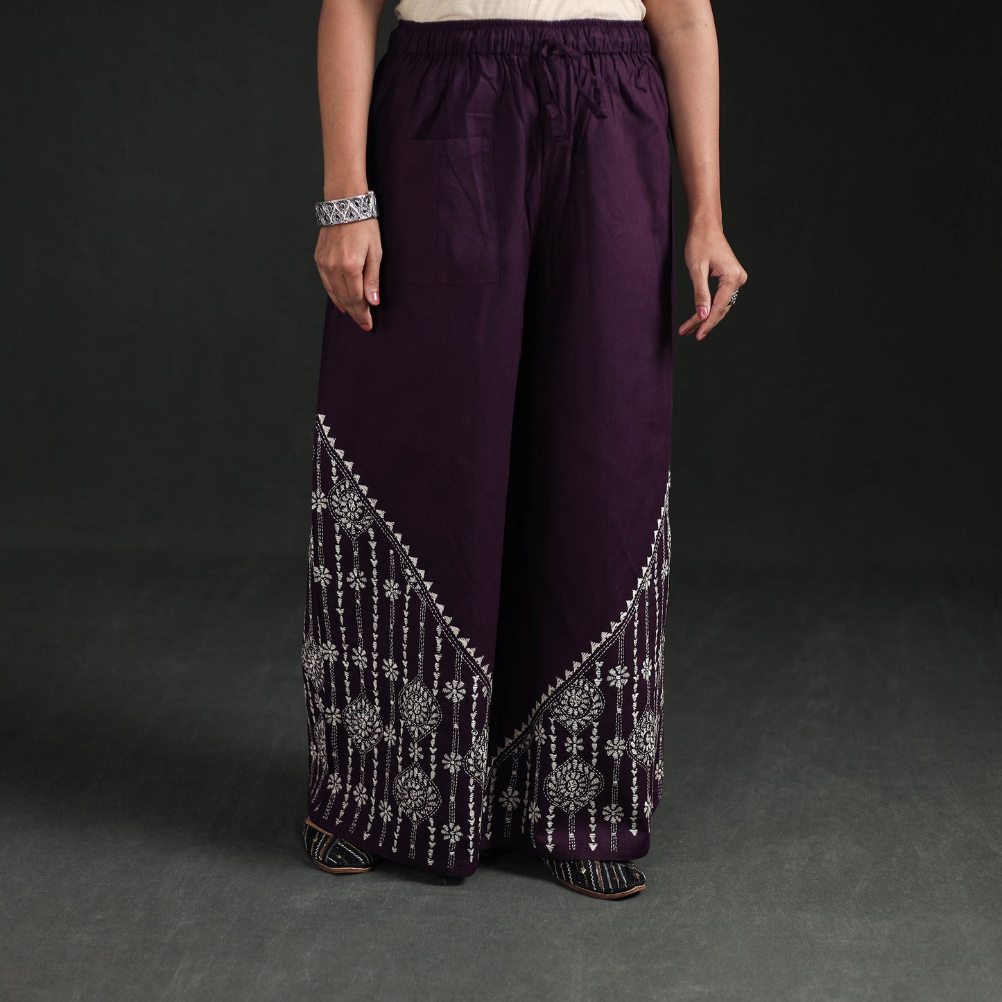 Bengal Kantha Hand Embroidered Cotton Palazzo 26