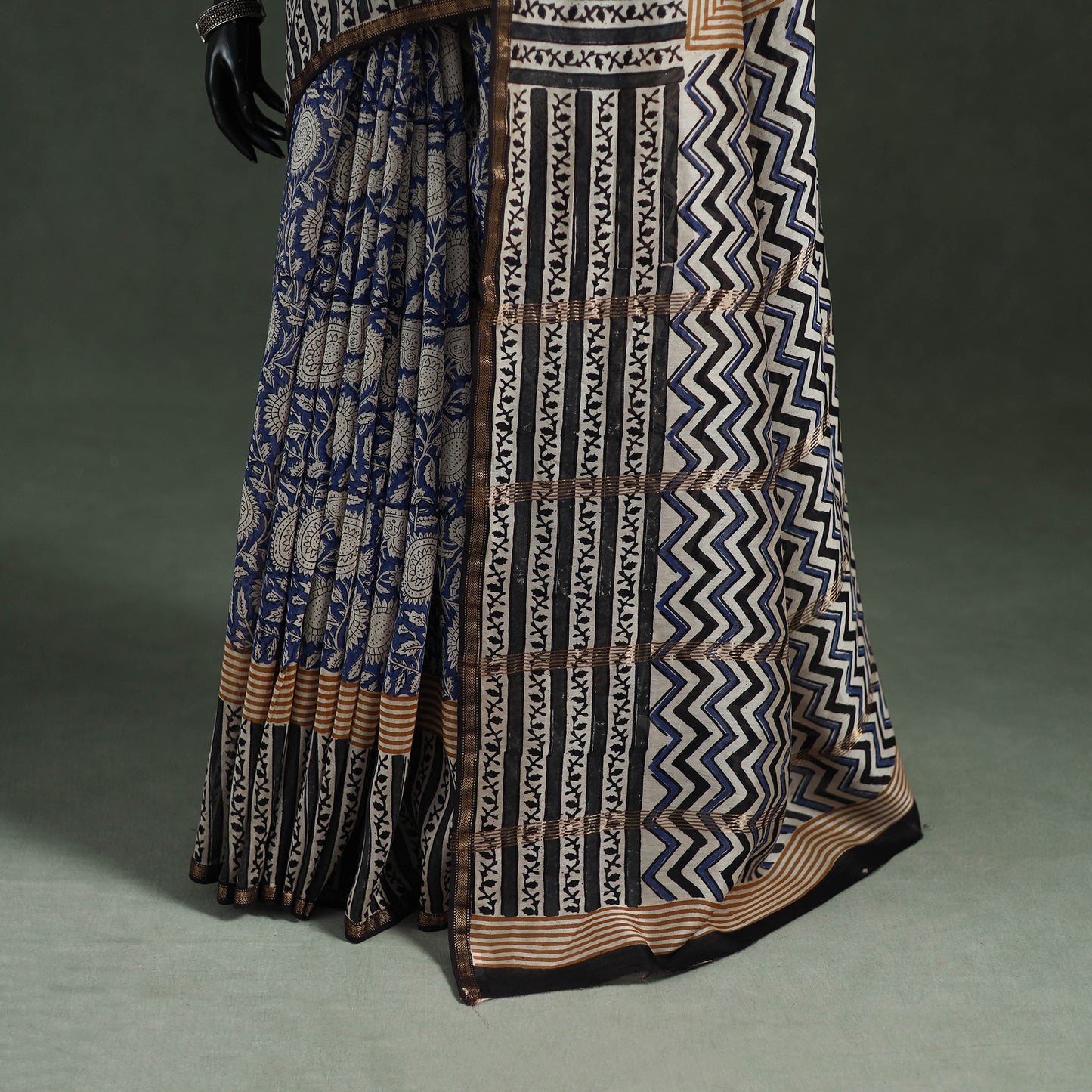 Bagru Hand Block Print Natural Dyed Chanderi Silk Saree 37