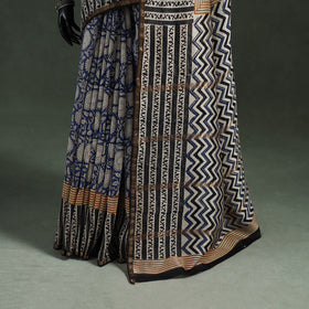 Bagru Hand Block Print Natural Dyed Chanderi Silk Saree 37