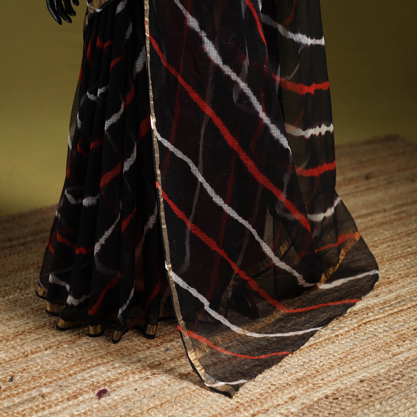 Black - Shibori Tie-Dye Kota Doria Cotton Saree 60