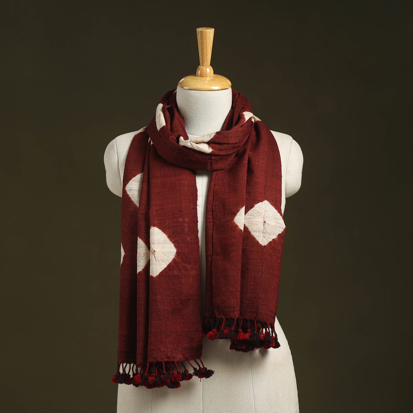 Maroon - handwoven tussar x merino wool tie-dye shibori