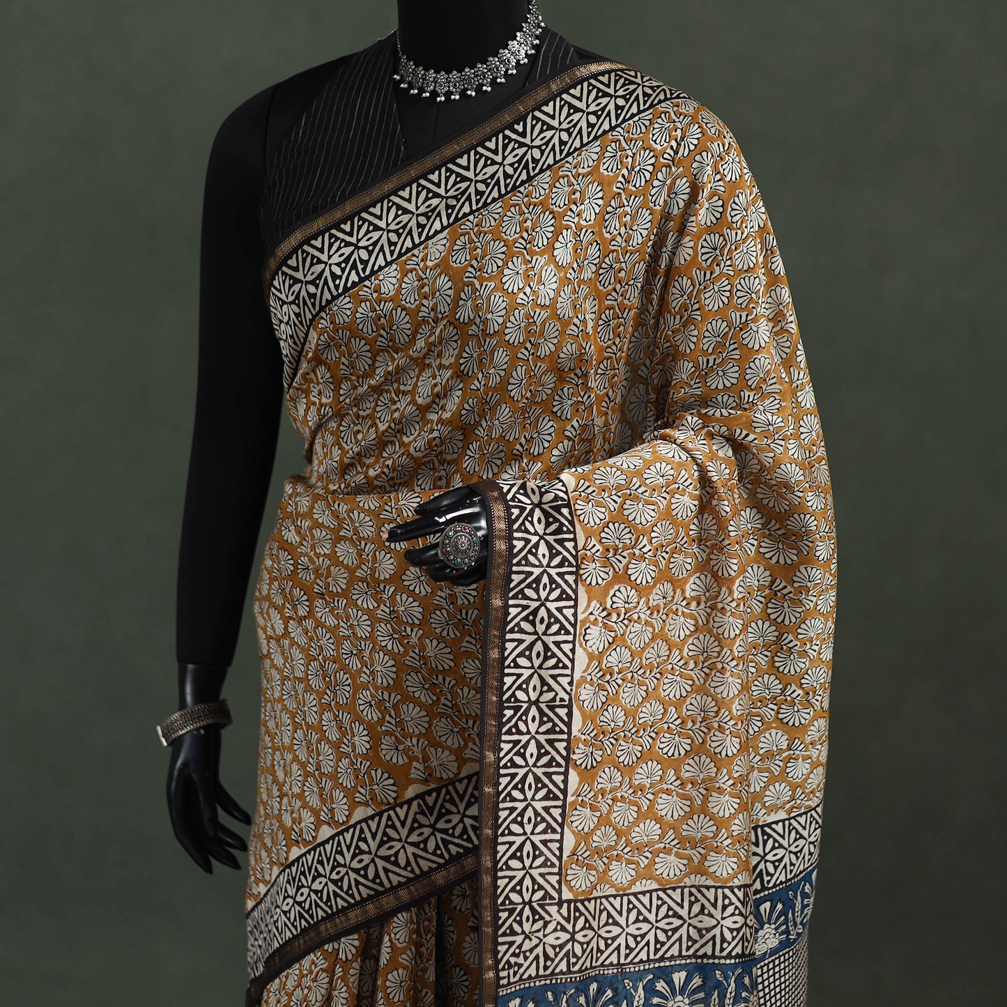 Bagru Hand Block Print Natural Dyed Chanderi Silk Saree 38