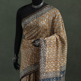 Bagru Hand Block Print Natural Dyed Chanderi Silk Saree 38