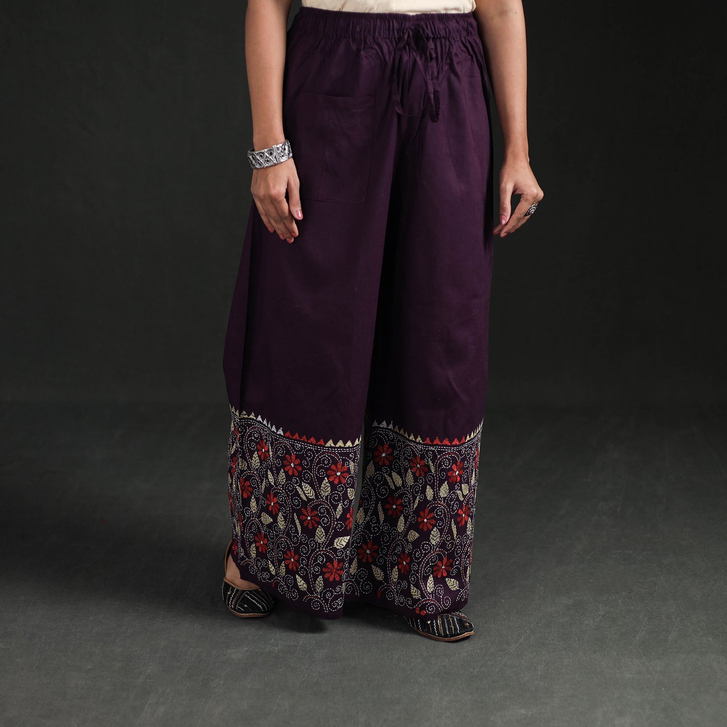 Bengal Kantha Hand Embroidered Cotton Palazzo 27