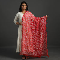 Red - Lucknow Chikankari Tepchi Embroidery Georgette Dupatta 02