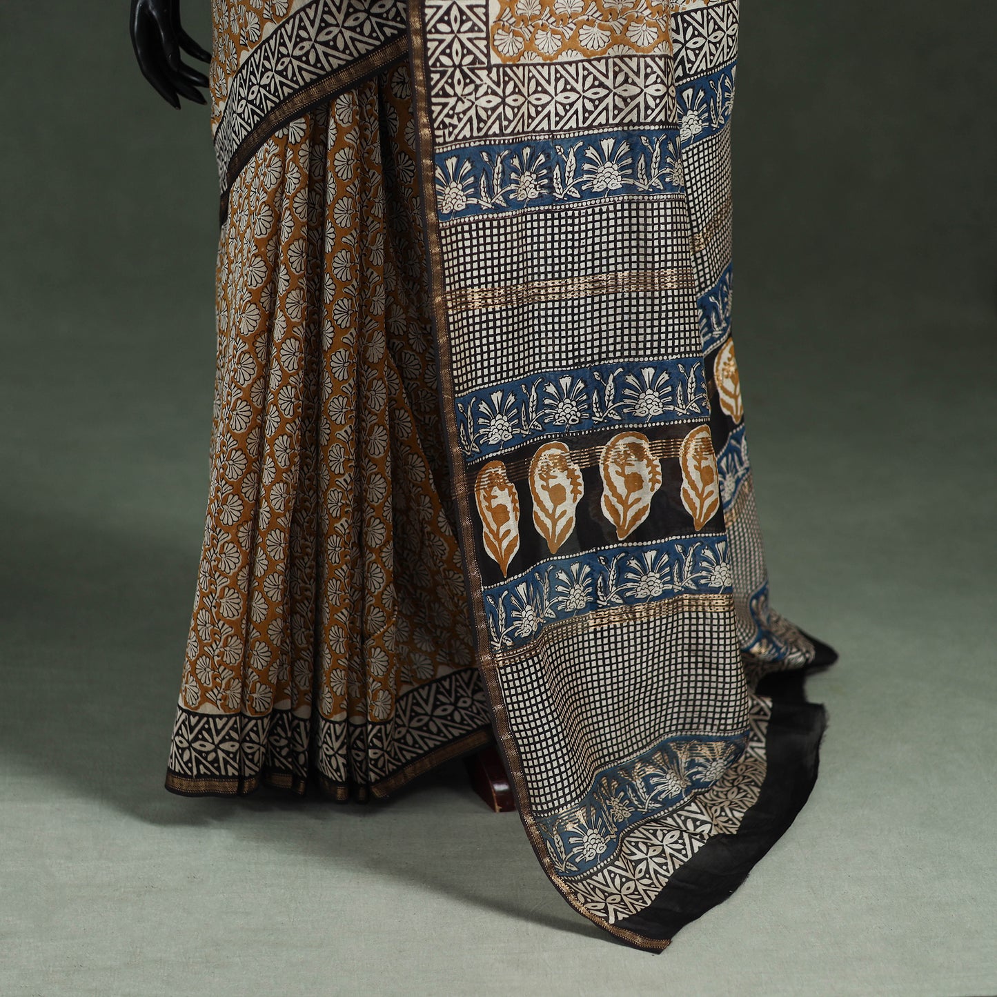 Bagru Hand Block Print Natural Dyed Chanderi Silk Saree 38