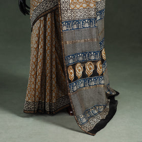 Bagru Hand Block Print Natural Dyed Chanderi Silk Saree 38