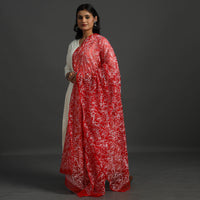 Red - Lucknow Chikankari Tepchi Embroidery Georgette Dupatta 02