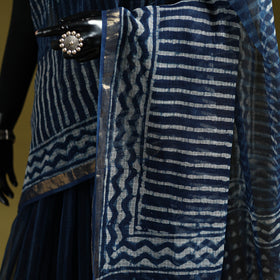 Blue - Indigo Bagru Hand Block Print Kota Doria Cotton Saree 63