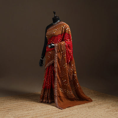 Red - Kutch Tie-Dye Cotton Bandhani Saree with Blouse 40