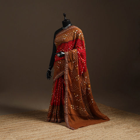 Red - Kutch Tie-Dye Cotton Bandhani Saree with Blouse 40
