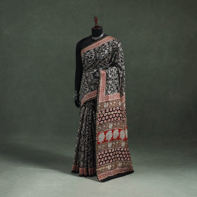 Bagru Hand Block Print Natural Dyed Chanderi Silk Saree 39